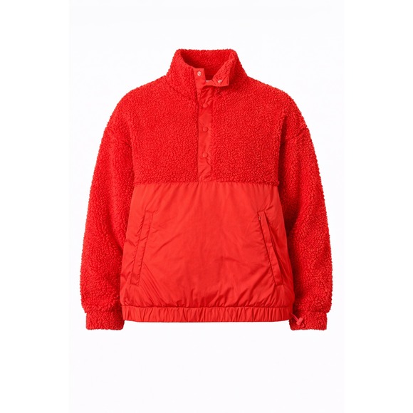 Lou & Grey Tops - Lou & Grey Red Sherpa‎ Fleece Pullover Snap Neck Sweatshirt Women's Medium